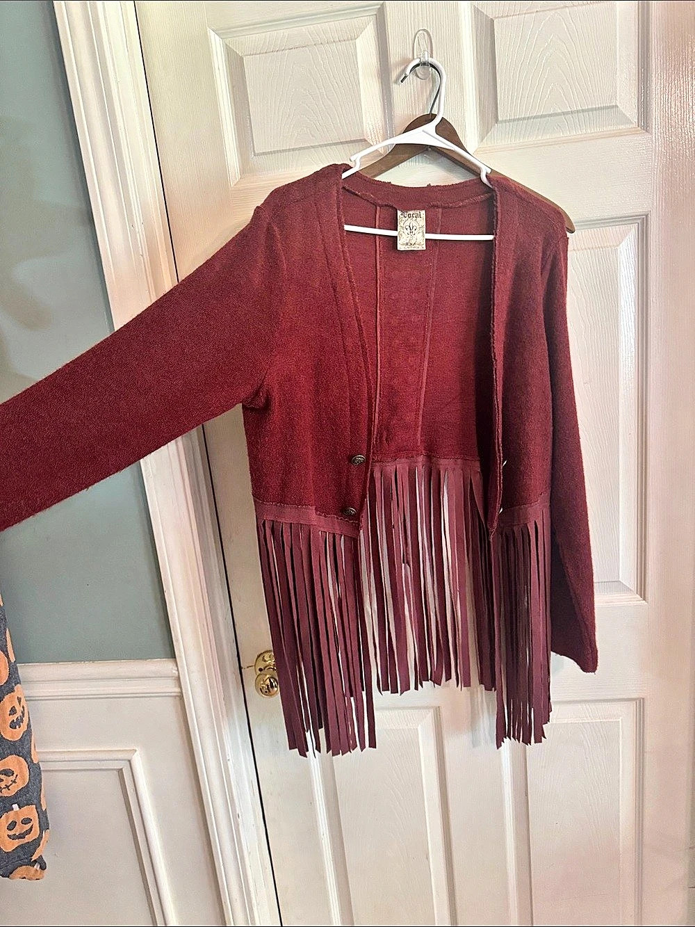 Vocal Fringe Cardigan in Burgundy Large Like New